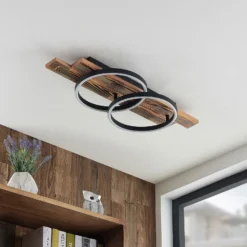 Lindby Plafón LED Sentoa, madera, 75 cm de largo, 3.000 K