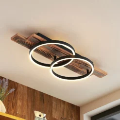 Lindby Plafón LED Sentoa, madera, 75 cm de largo, 3.000 K
