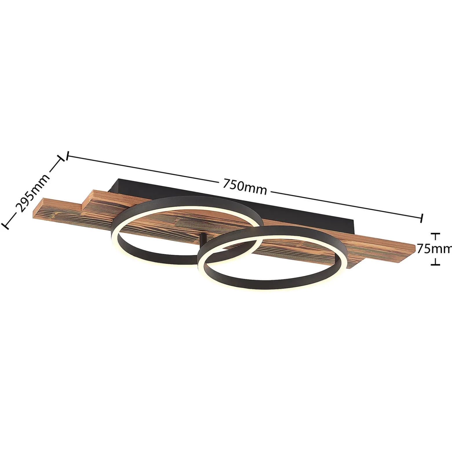 Lindby Plafón LED Sentoa, madera, 75 cm de largo, 3.000 K