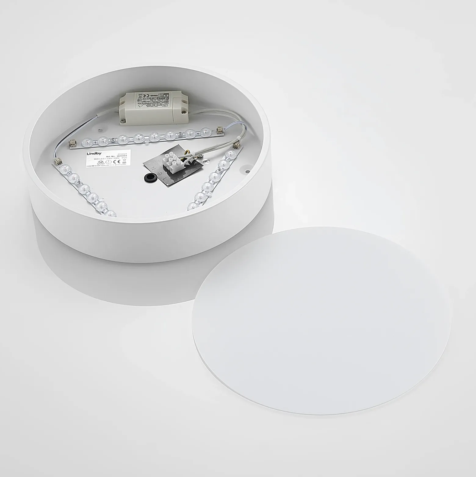 Lindby Plafón LED Simera, Ø 30cm, blanco, metal
