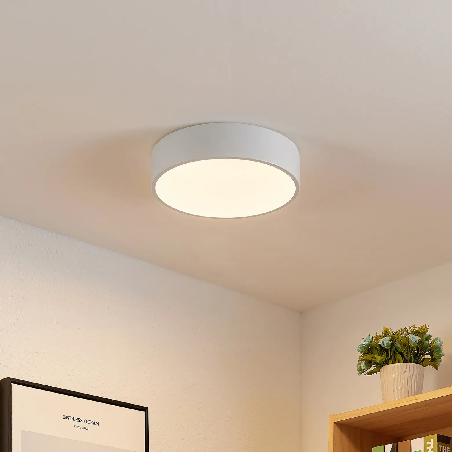 Lindby Plafón LED Simera, Ø 30cm, blanco, metal
