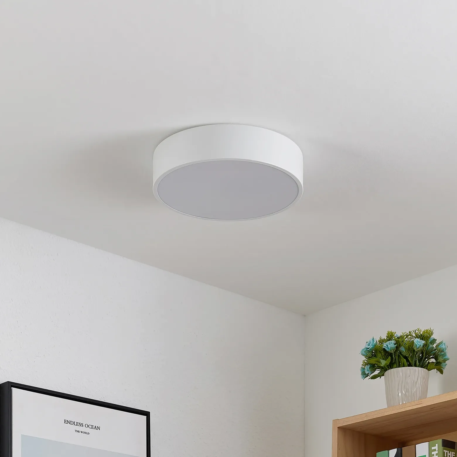 Lindby Plafón LED Simera, Ø 30cm, blanco, metal