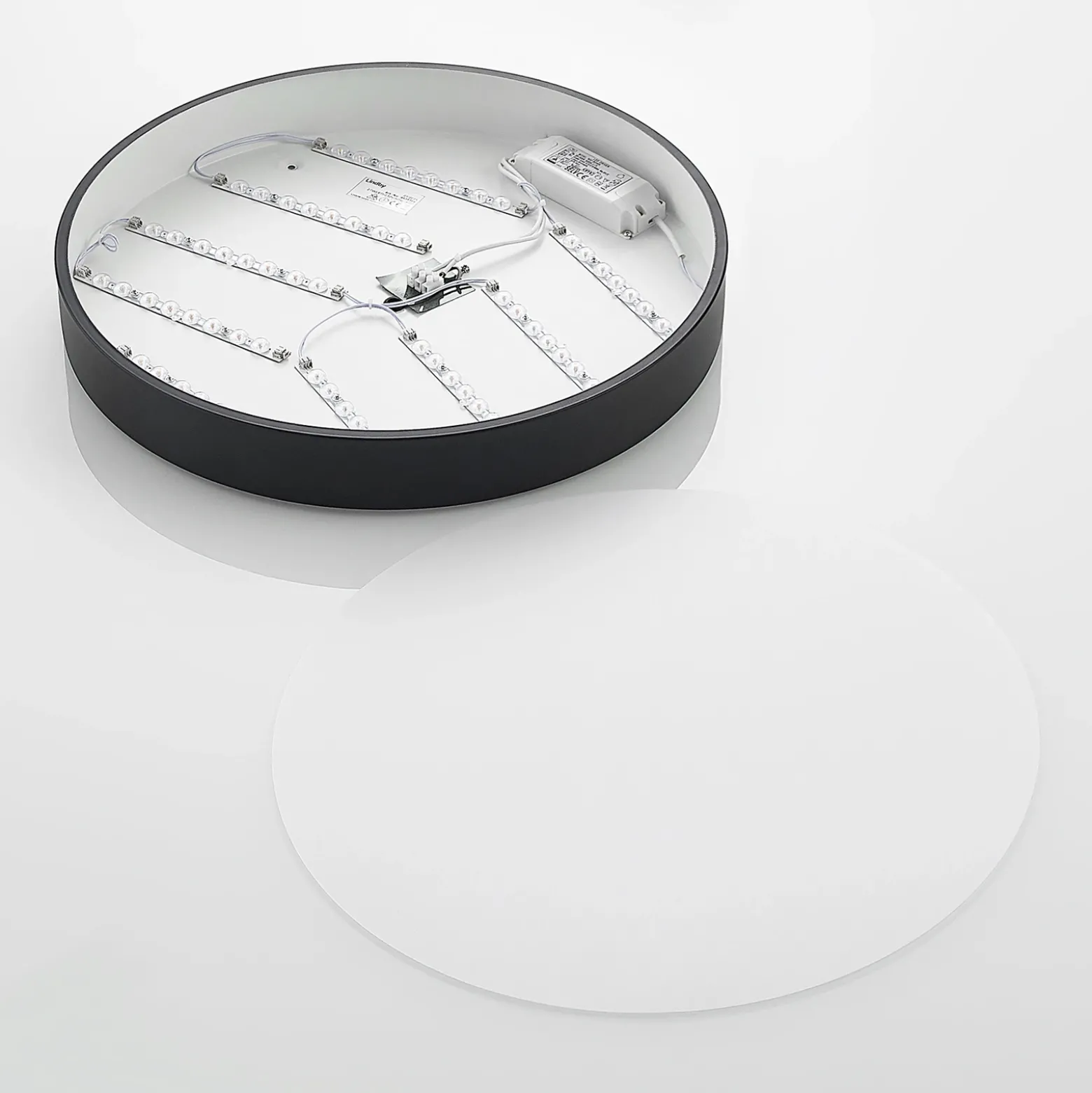 Lindby Plafón LED Simera, Ø 50cm, negro, metal