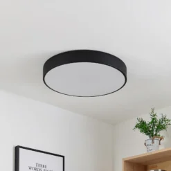 Lindby Plafón LED Simera, Ø 50cm, negro, metal