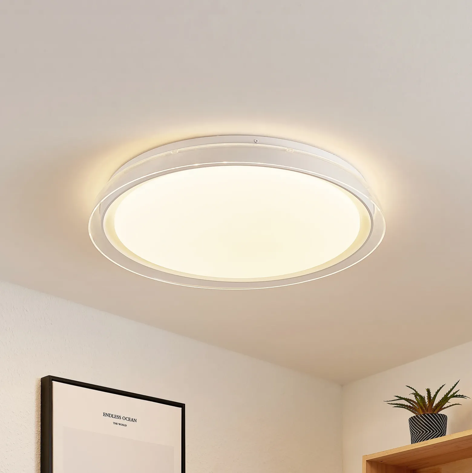 Lindby Plafón LED Sleya Ø 50 cm, blanco, CCT, atenuable