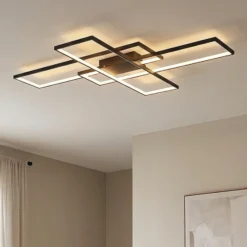 Lindby Plafón LED Tetson, negro, metal, atenuable