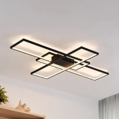 Lindby Plafón LED Tetson, negro, metal, atenuable