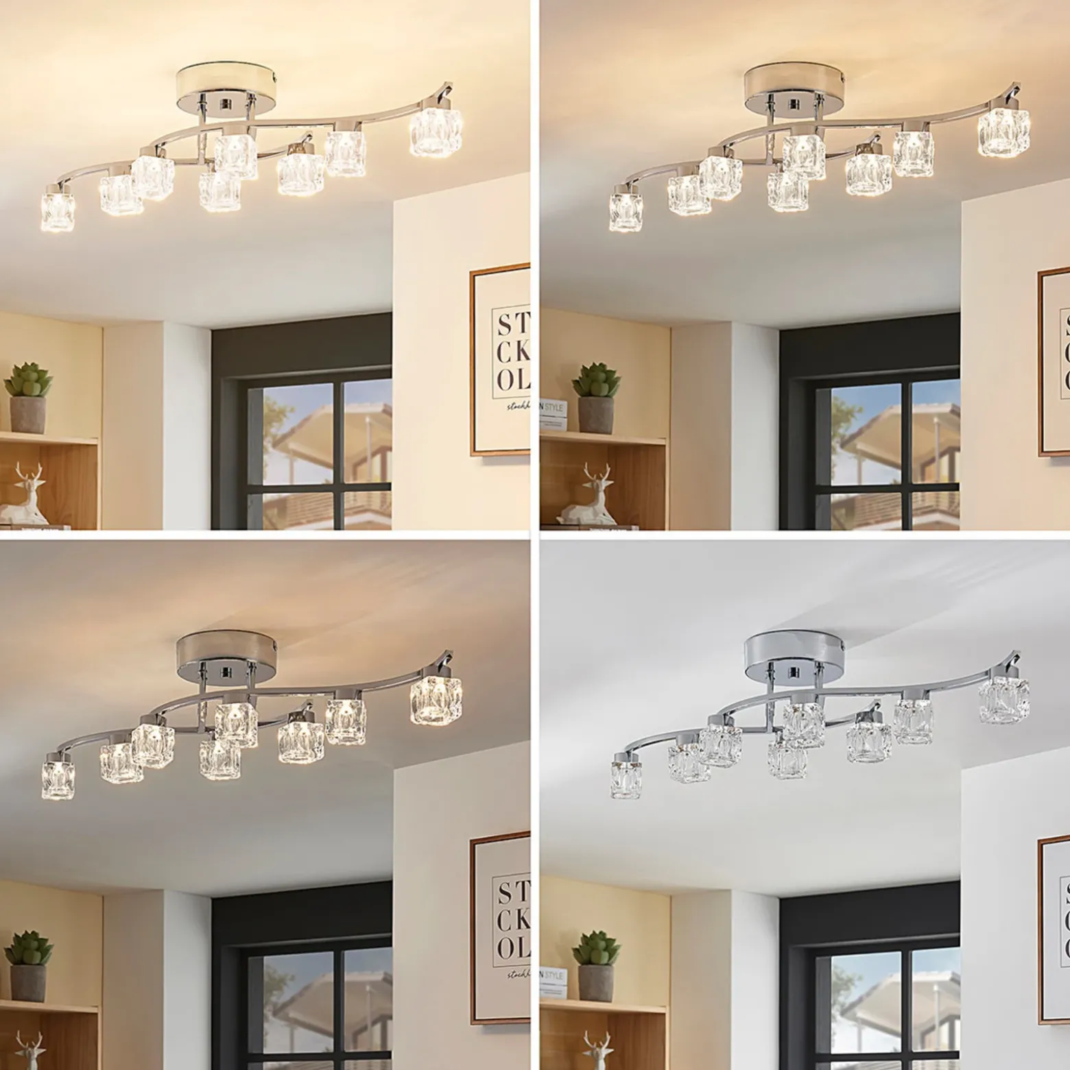 Lindby Plafón LED Yaro, 8 luces, cromo, atenuable