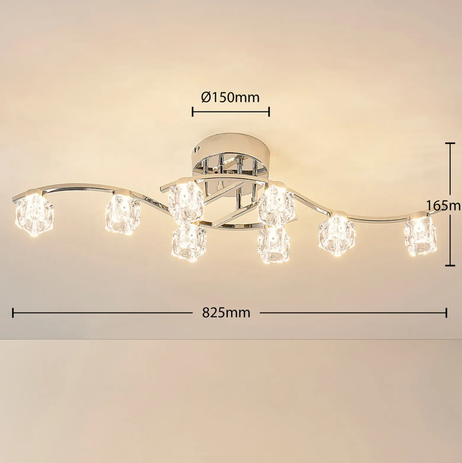 Lindby Plafón LED Yaro, 8 luces, cromo, atenuable