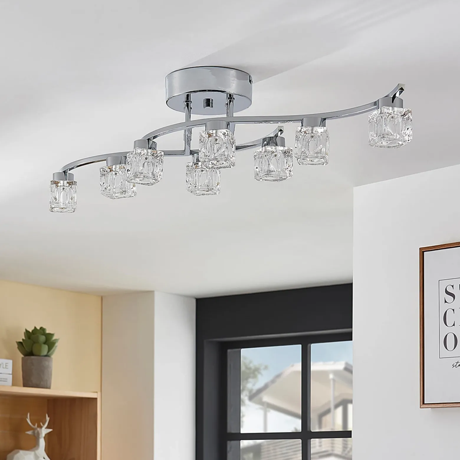 Lindby Plafón LED Yaro, 8 luces, cromo, atenuable