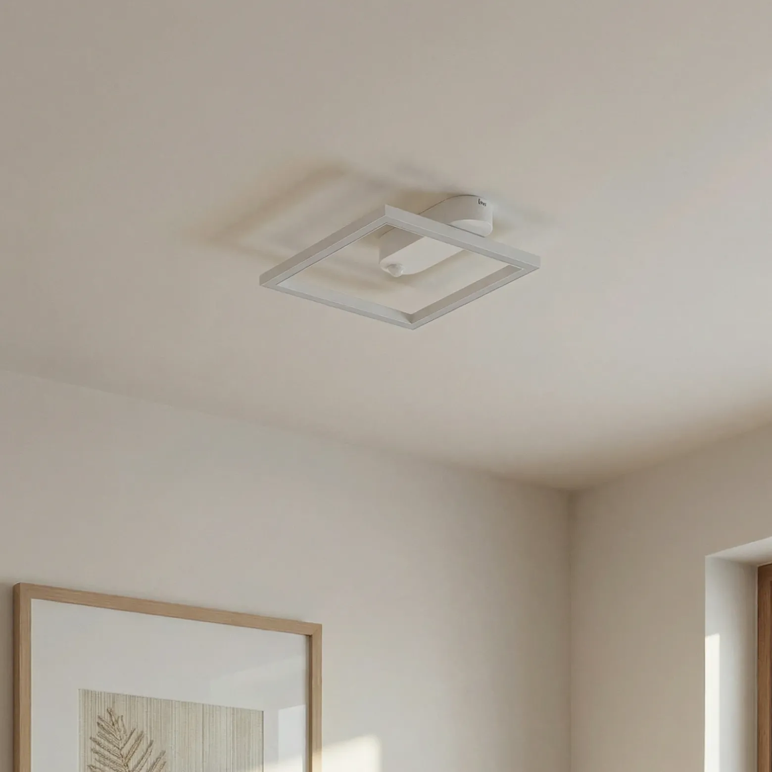 Lindby Plafón LED Yulla, blanco, detector de movimiento