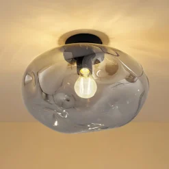 Lindby Plafón Lelia, gris humo, cristal, Ø 35 cm