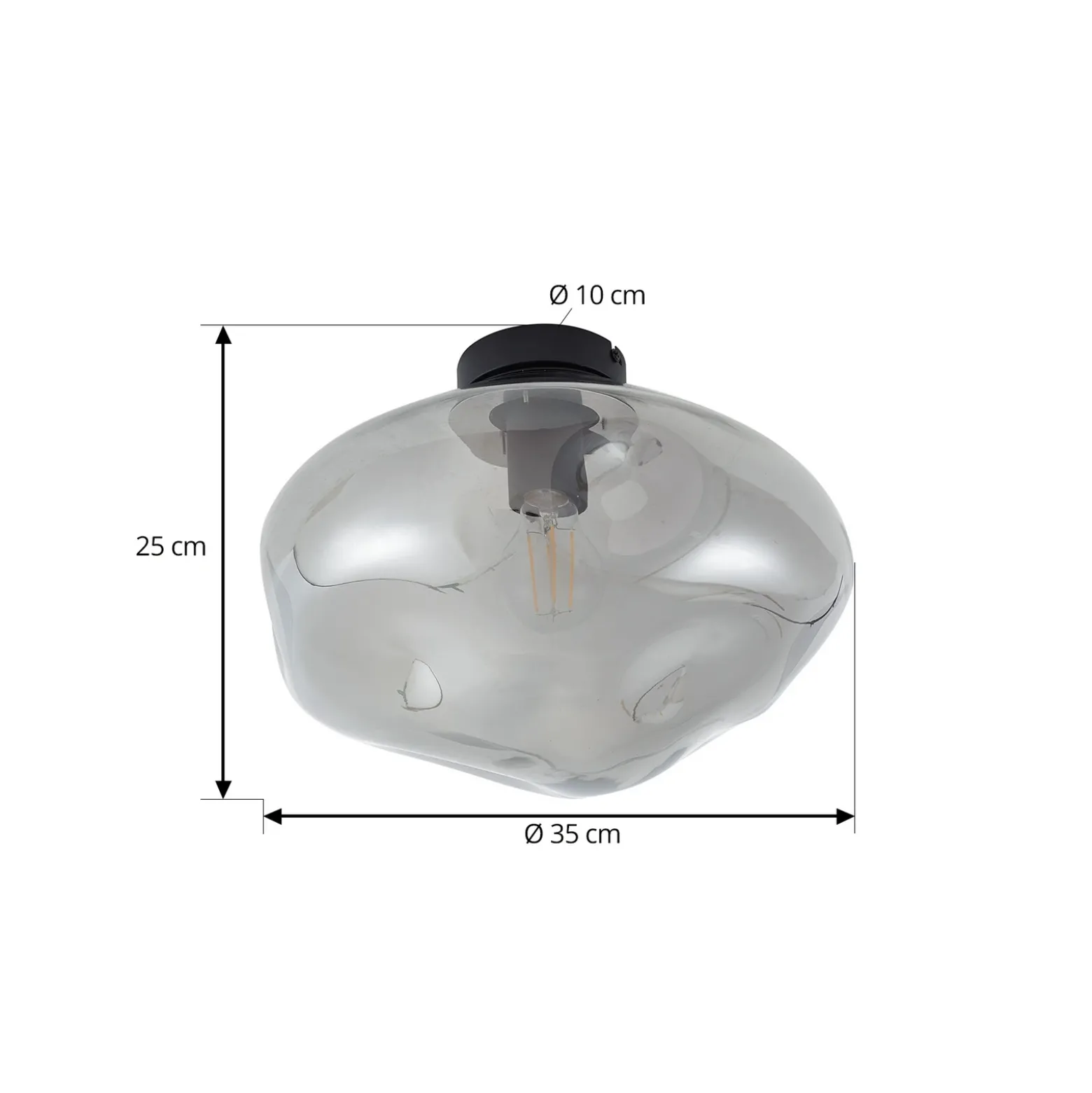 Lindby Plafón Lelia, gris humo, cristal, Ø 35 cm