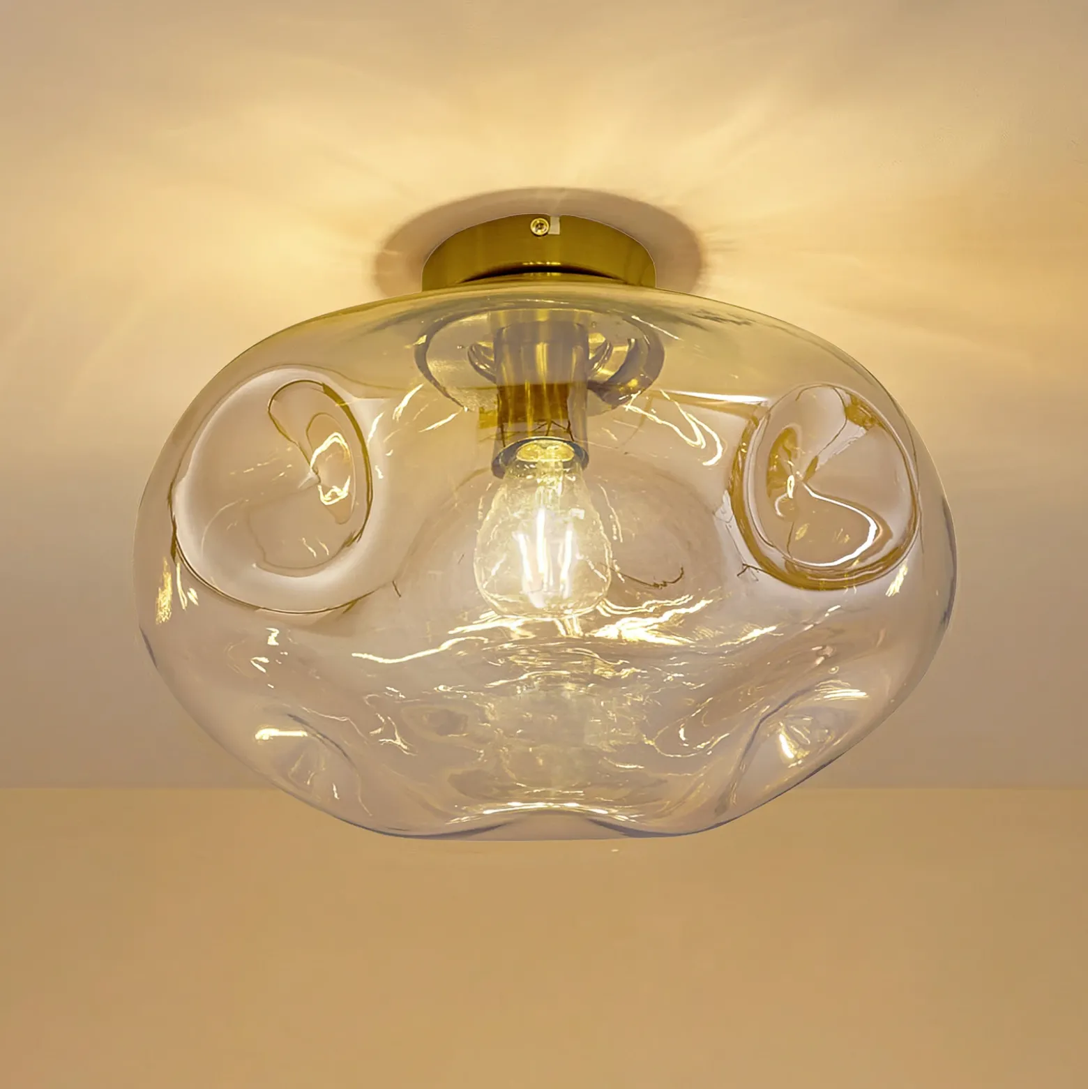 Lindby Plafón Lelia, ámbar, cristal, Ø 35 cm