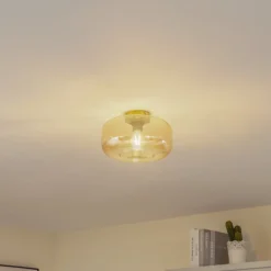 Lindby Plafon Hildur, Ø 28,5 cm, ámbar, cristal