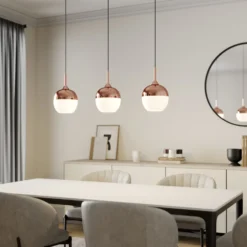 Lindby Rangina lámpara colgante, 100 cm, cobre, 3 luces, cristal