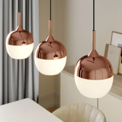 Lindby Rangina lámpara colgante, 100 cm, cobre, 3 luces, cristal