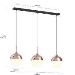 Lindby Rangina lámpara colgante, 100 cm, cobre, 3 luces, cristal