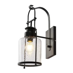 Lindby Rozalie aplique de pared, negro, metal, farol, 44cm