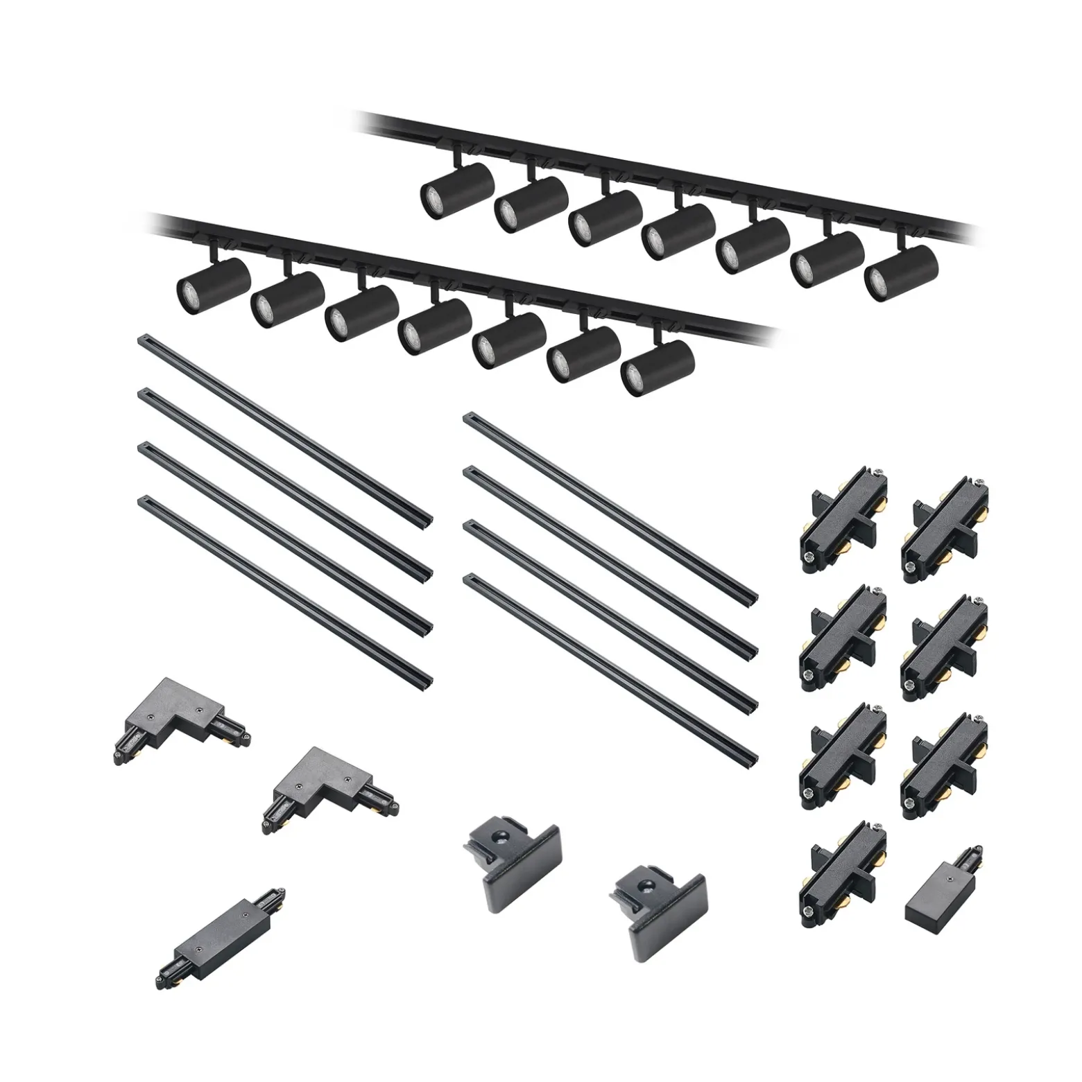 Lindby sistema de riel monofásico Linaro, GU10, 14 luces, negro