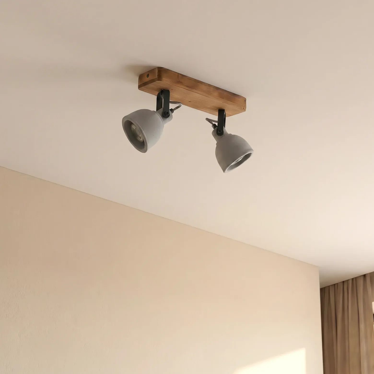 Lindby Spot Mitis, 30 cm, 2 luces, gris, madera, hormigón, GU10