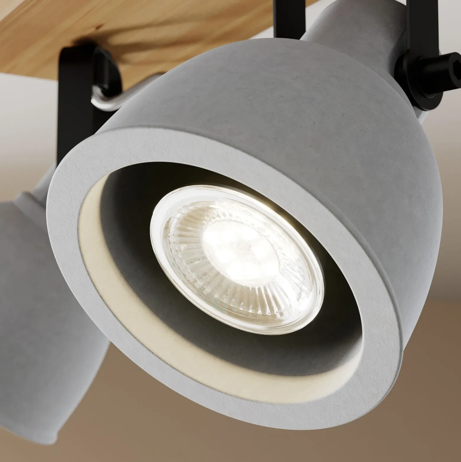 Lindby Spot Mitis, 30 cm, 2 luces, gris, madera, hormigón, GU10