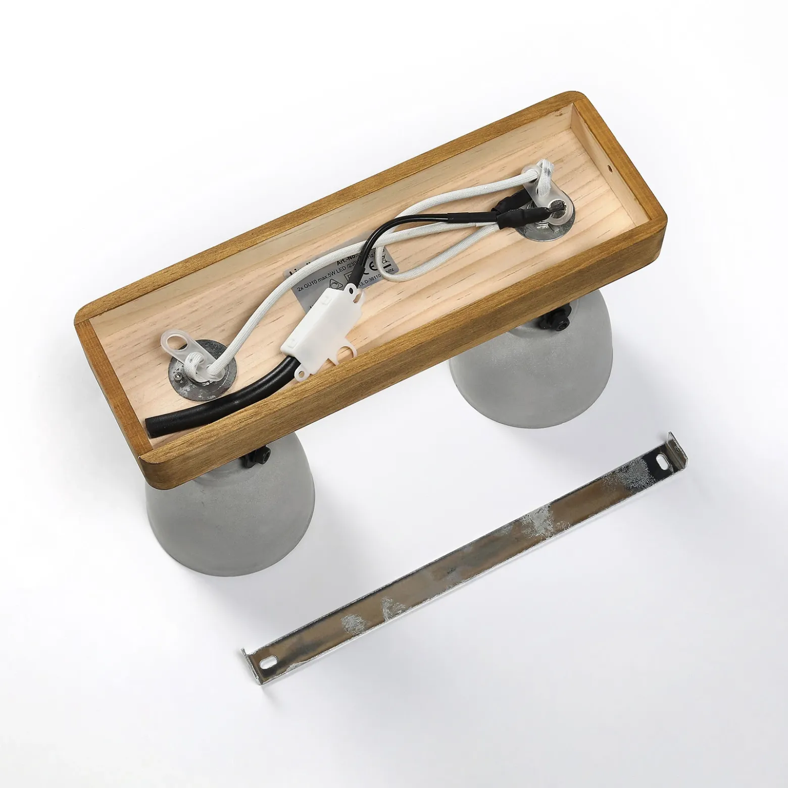 Lindby Spot Mitis, 30 cm, 2 luces, gris, madera, hormigón, GU10