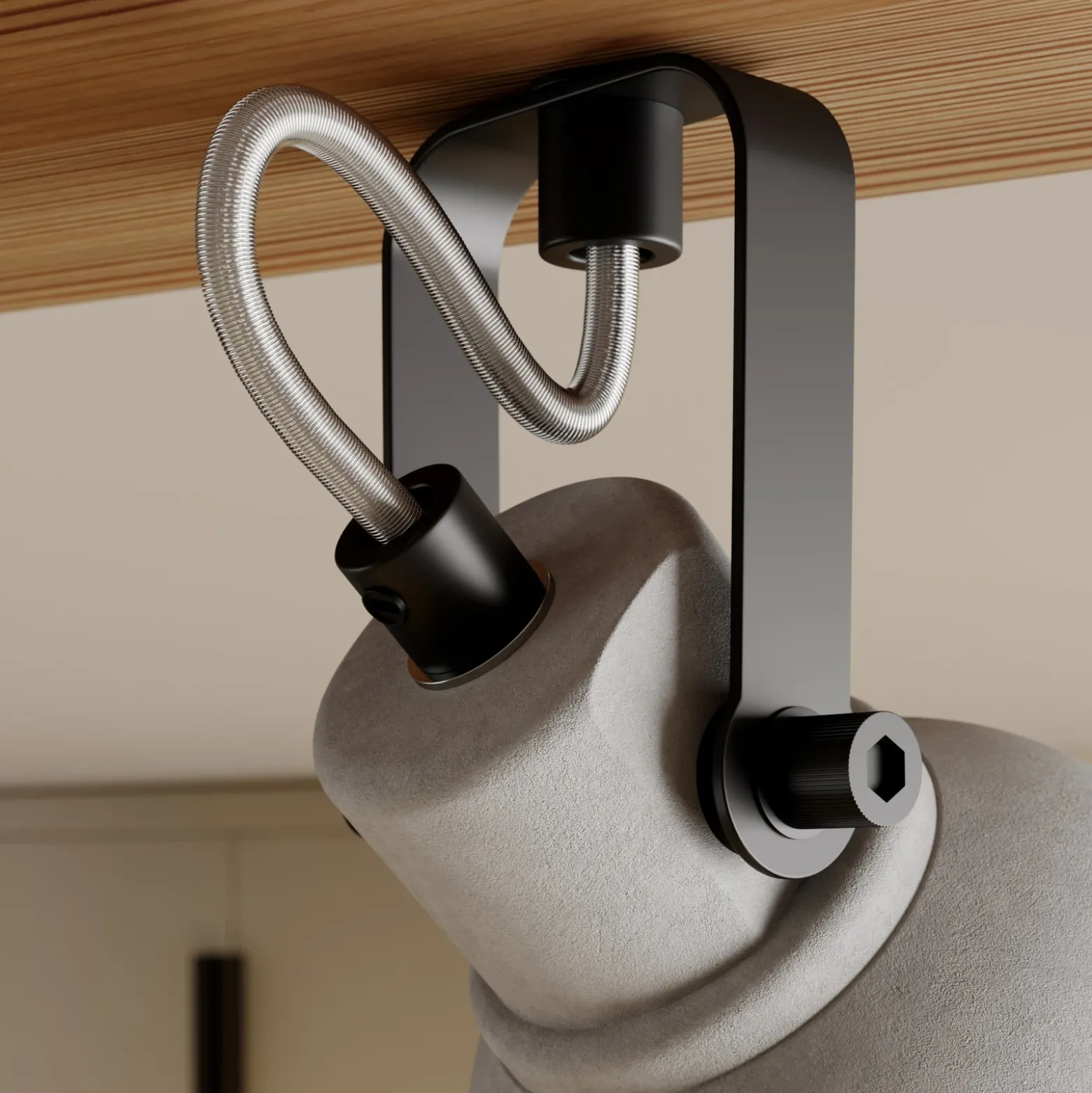 Lindby Spot Mitis, 70 cm, 4 luces, gris, madera, hormigón, GU10
