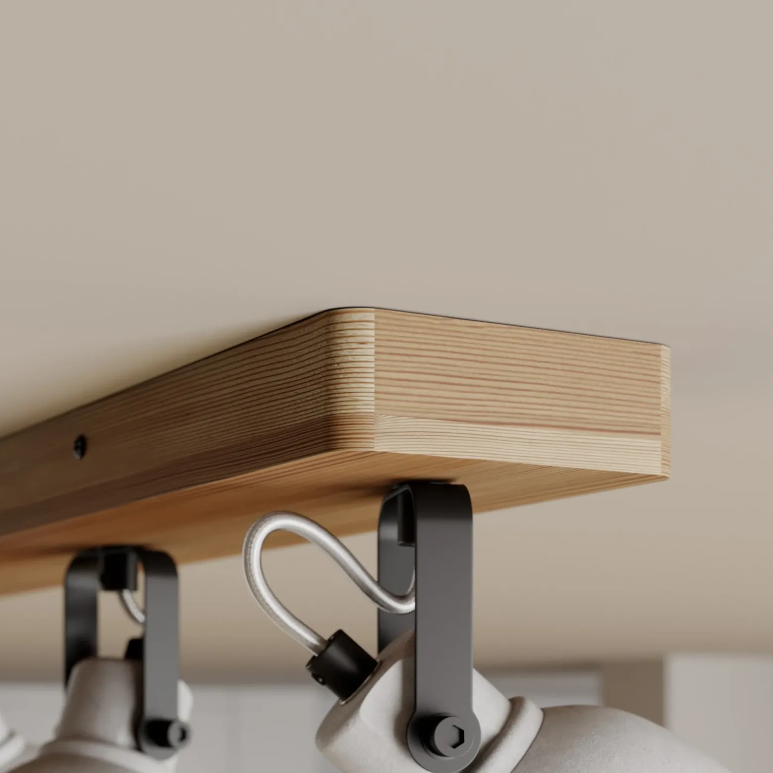 Lindby Spot Mitis, 70 cm, 4 luces, gris, madera, hormigón, GU10
