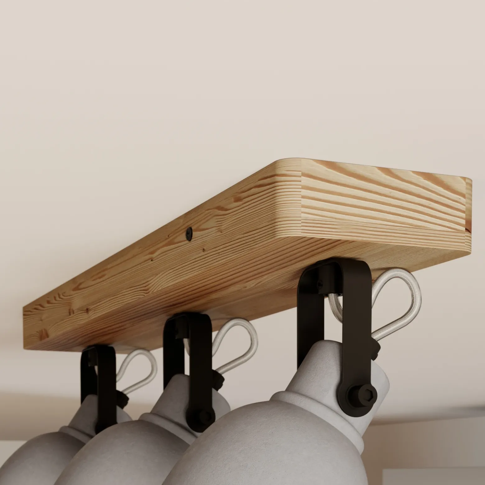Lindby Spot Mitis, 50 cm, 3 luces, gris, madera, hormigón, GU10