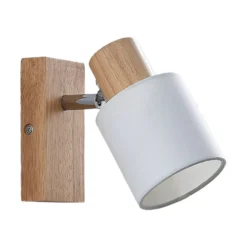 Lindby Spot Wanessa, madera, blanco, E14, 14 cm, ajustable