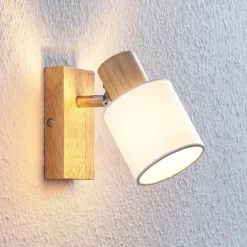 Lindby Spot Wanessa, madera, blanco, E14, 14 cm, ajustable