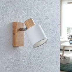 Lindby Spot Wanessa, madera, blanco, E14, 14 cm, ajustable