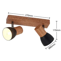 Lindby Tonja foco de techo con madera, 2 luces