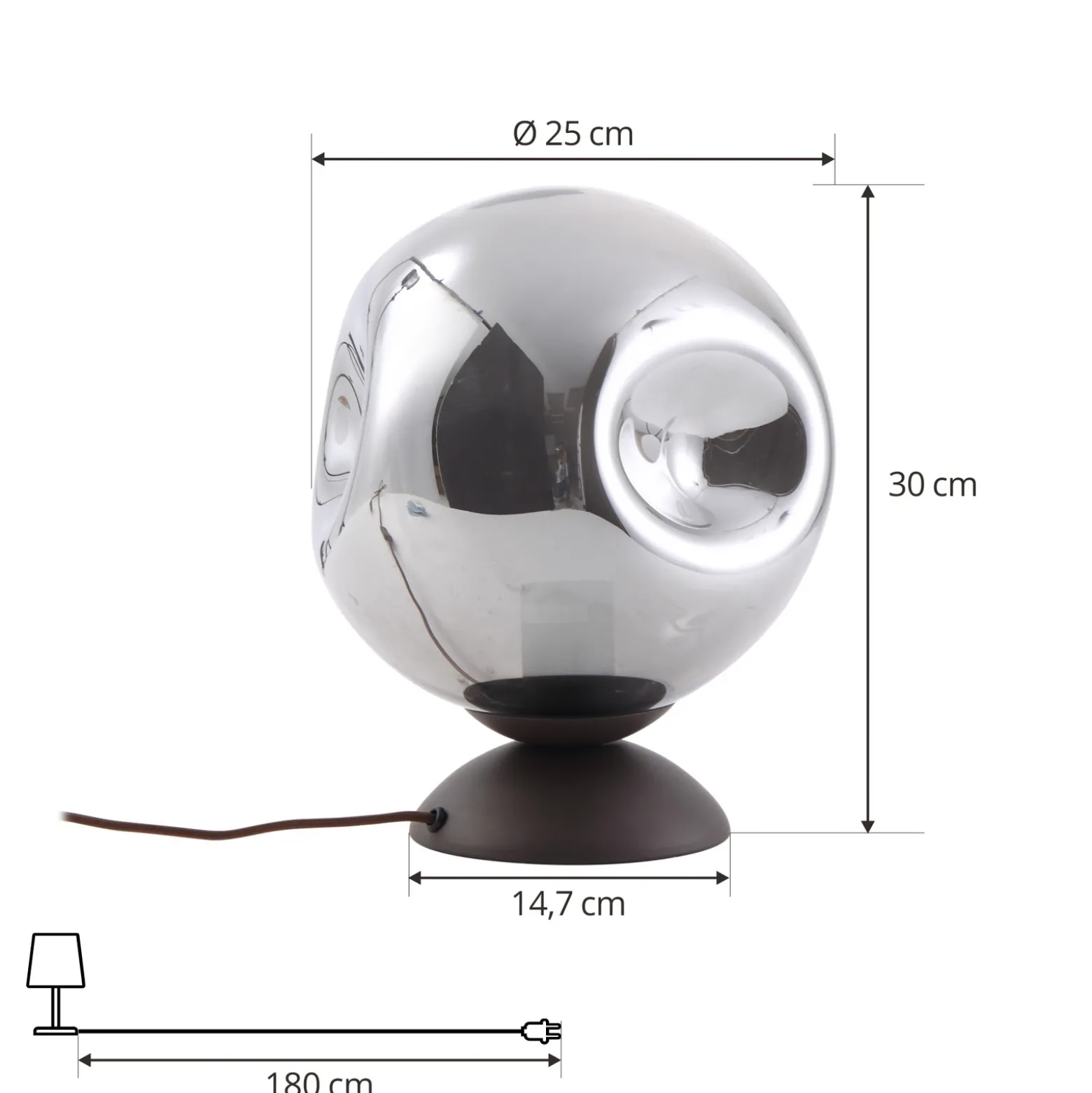 Lindby Valentina lámpara de mesa, E27, gris humo, cristal, Ø 25 cm
