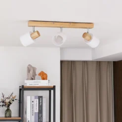 Lindby Wanessa downlight de techo, 47cm, 3 luces, blanco, madera, E14