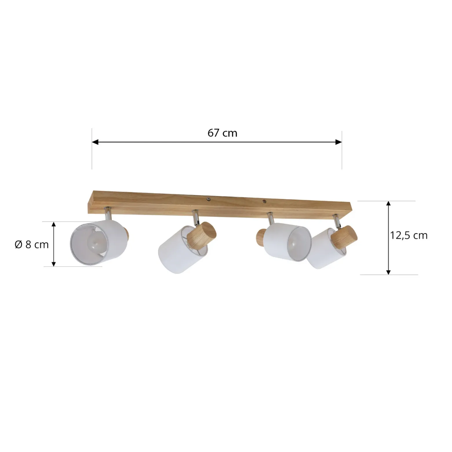 Lindby Wanessa downlight de techo, 67cm, 4 luces, madera, blanco, E14