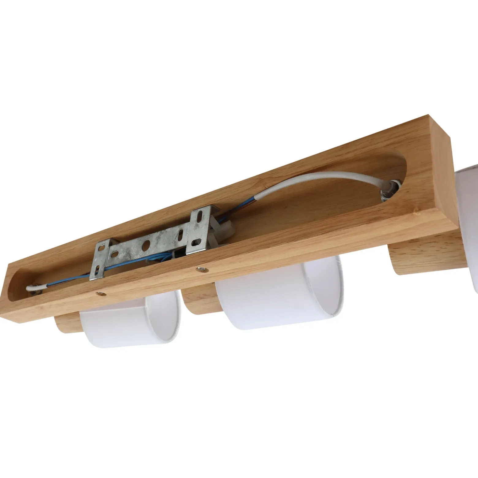 Lindby Wanessa downlight de techo, 47cm, 3 luces, blanco, madera, E14