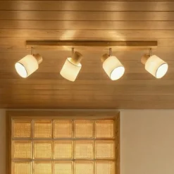 Lindby Wanessa downlight de techo, 67cm, 4 luces, madera, blanco, E14