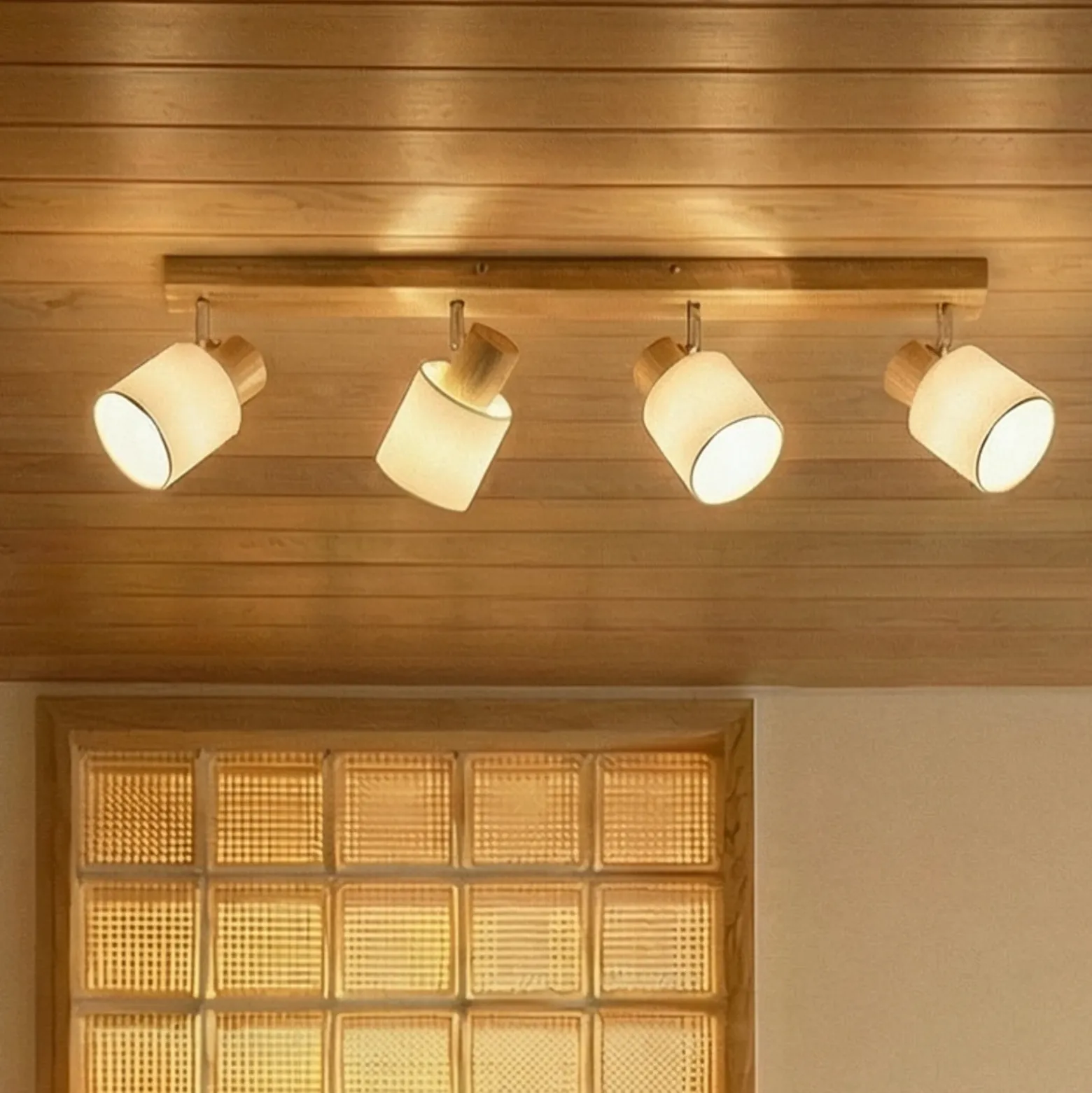 Lindby Wanessa downlight de techo, 67cm, 4 luces, madera, blanco, E14