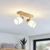 Lindby Wanessa downlight de techo, 39cm, 2 luces, madera, blanco, E14