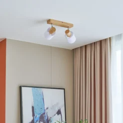 Lindby Wanessa downlight de techo, 39cm, 2 luces, madera, blanco, E14