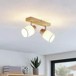 Lindby Wanessa downlight de techo, 39cm, 2 luces, madera, blanco, E14