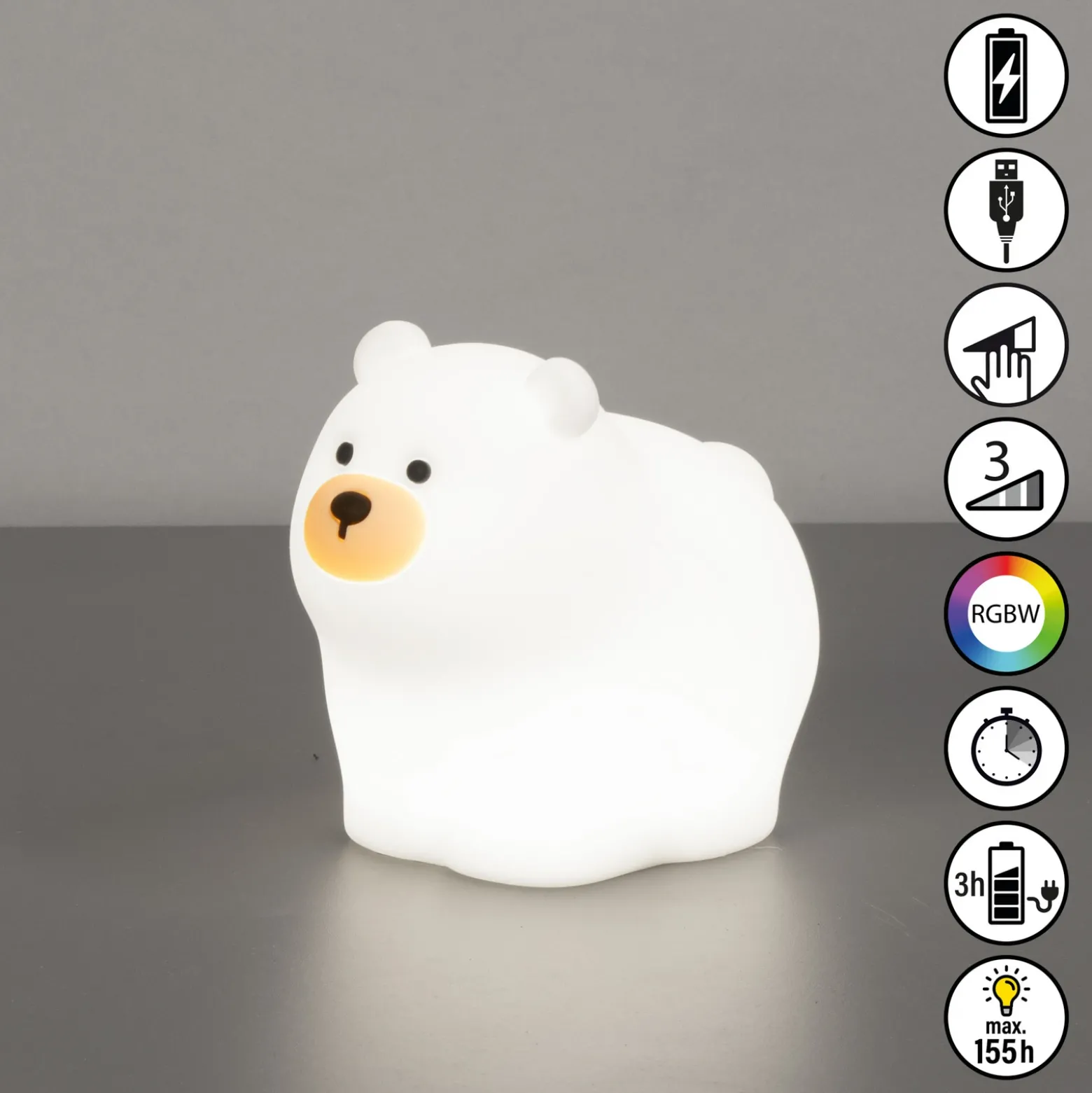 Linterna LED recargable Knut, blanca, longitud 12 cm, silicona