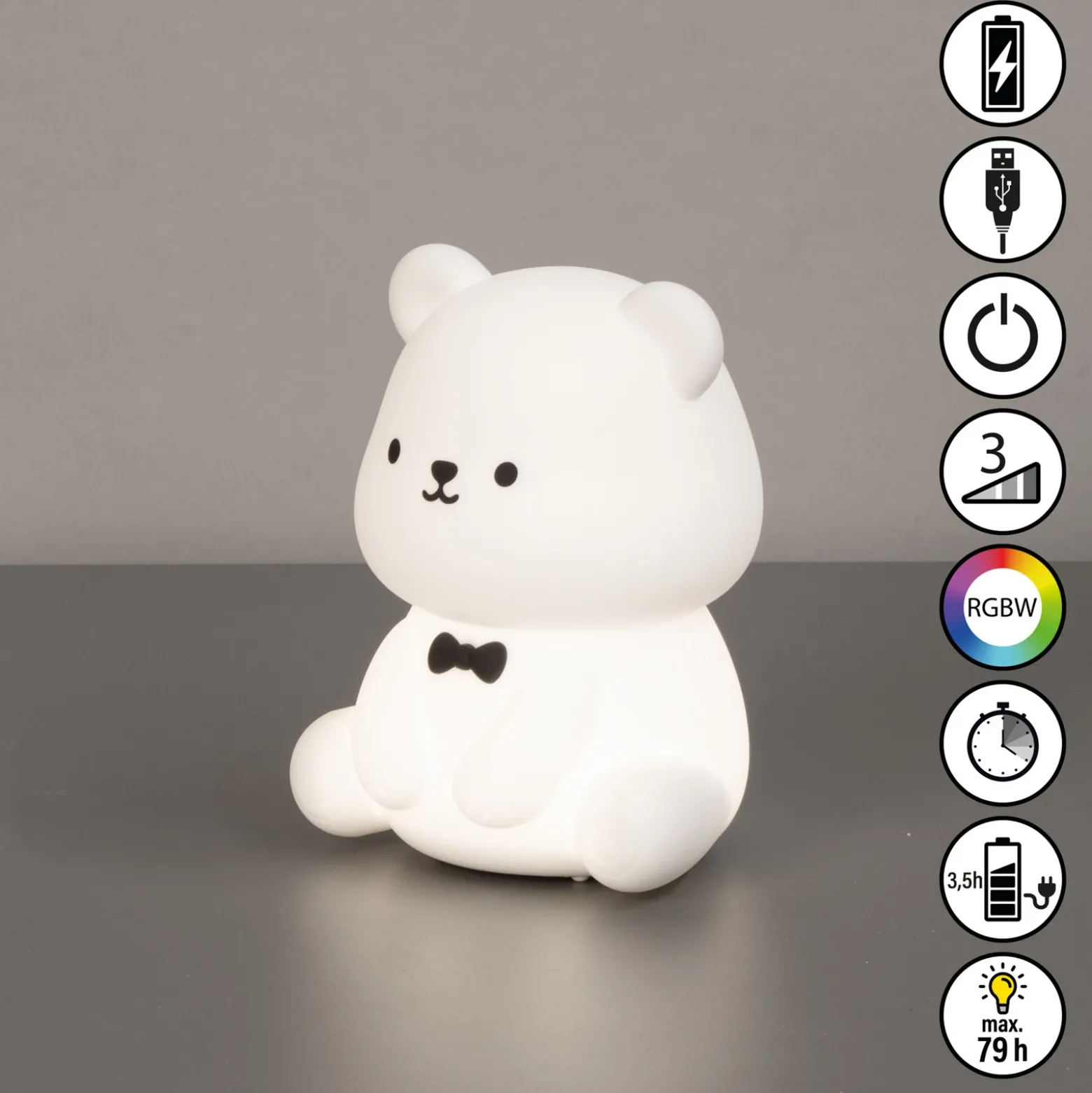 Linterna recargable LED Karl, blanca, altura 13 cm, silicona