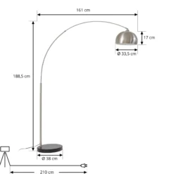 Lámpara arqueada Hernando de Lindby, níquel, acero, altura 188 cm
