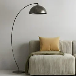 Lámpara arqueada Jonera de Lindby, gris, metal, E27, 185 cm de altura