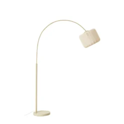 Lámpara arqueada Lindby Helin, beige, textil, altura 198,5 cm