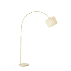 Lámpara arqueada Lindby Helin, beige, textil, altura 198,5 cm