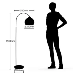 Lámpara arqueada Lindby Minali, negra, metal, 148 cm de altura, E27